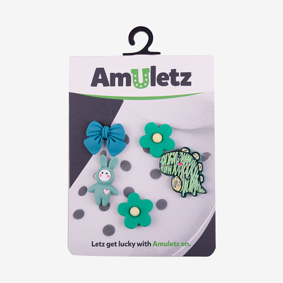 Amulety - ozdoby na boty Amuletz Zelení dinosauři a králíci mix Coqui