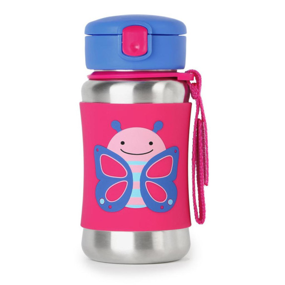 Nerezová láhev na vodu SKIP HOP Zoo s brčkem 350 ml