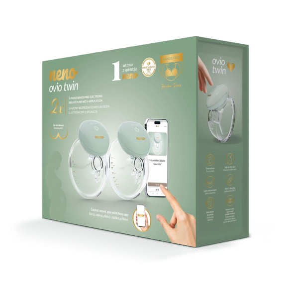 Odsávačka mléka Ovio Twin Duo bezdrátová hands-free mušlová 3-fázová s aplikací Neno
