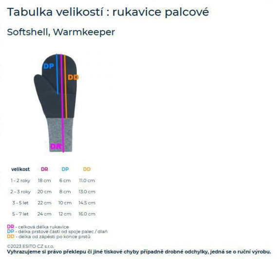 Palcové rukavice softshell Vel. 5 - 7 let Esito