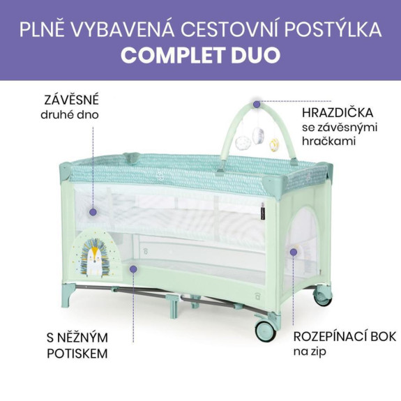 Complet duo cestovní postýlka s druhým dnem a hrazdičkou Asalvo