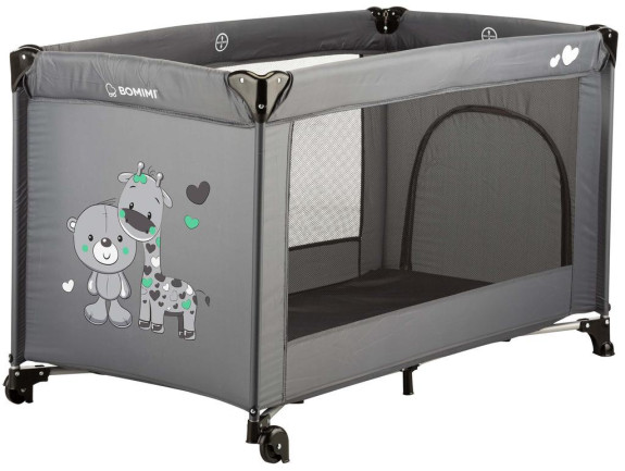 Cestovní postýlka Mondo giraffe & bear anthracite Bomimi