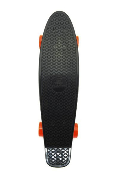 Skateboard - pennyboard 60cm, nosnost 90kg, kovové osy, černá barva, oranžová kola