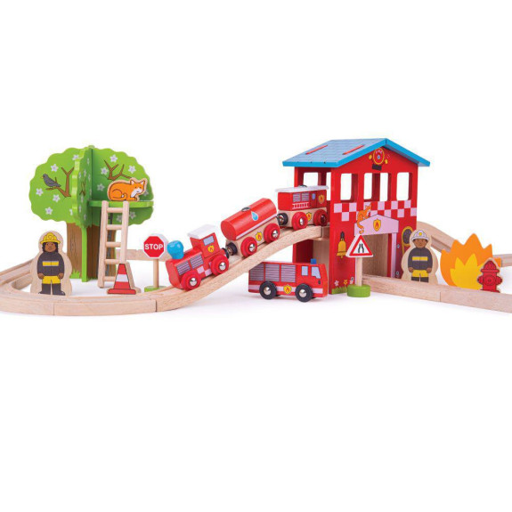 Dřevěná vláčkodráha hasičská stanice Bigjigs Rail