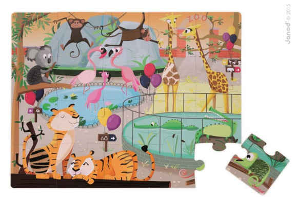 Puzzle dotykové Den v zoologické zahradě s texturou 20 ks Janod