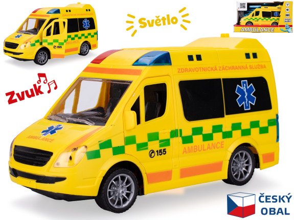 Auto ambulance CZ 21,5cm 1:20 na setrvačník na baterie se světlem a zvukem