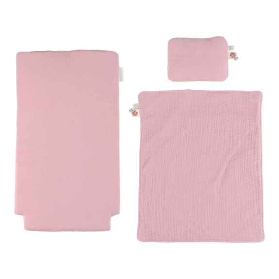 Kočárek pro panenky dřevěný s peřinkou Pink Little Dutch