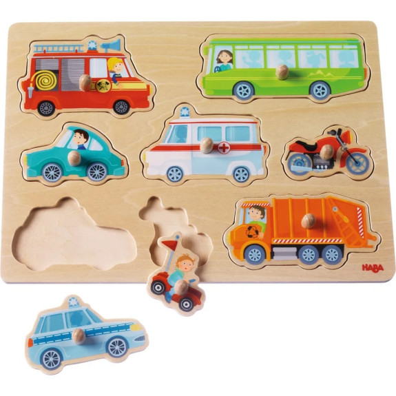 Dřevěné vkládací puzzle - dopravní prostředky Haba