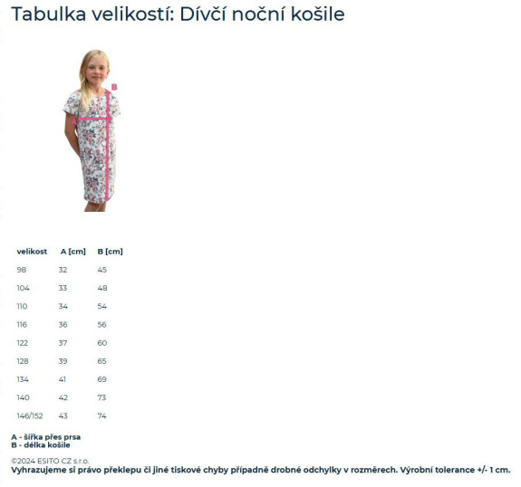 Dívčí noční košile Kouzelná Růže