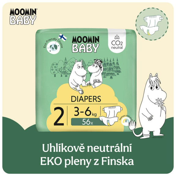 Jednorázové eko pleny 2 Newborn 3–6 kg (56 ks), Moomin baby