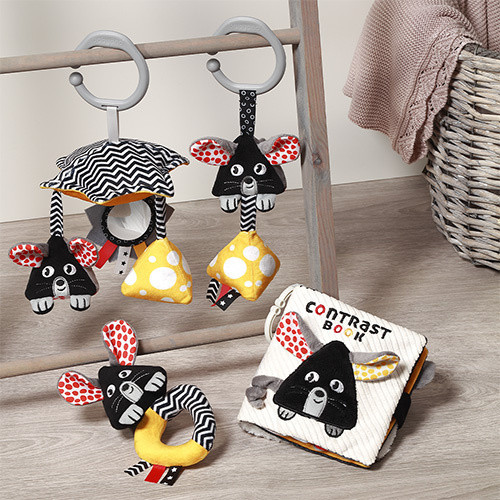 Kontrastní. smyslové chrastítko Mouse Baby Ono