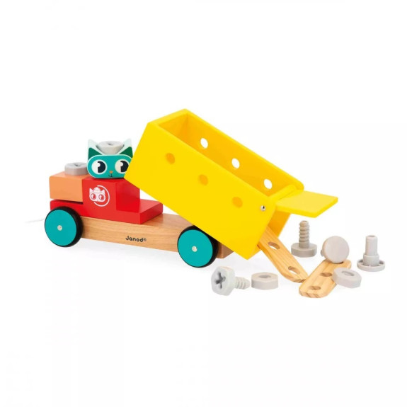 Dřevěná stavebnice tahací auto s nářadím BricoKids Janod