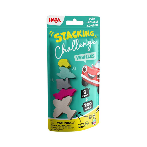 Dynamická zábavná hra Stacking Challenge Doprava 5 figurek 300 zadání Haba