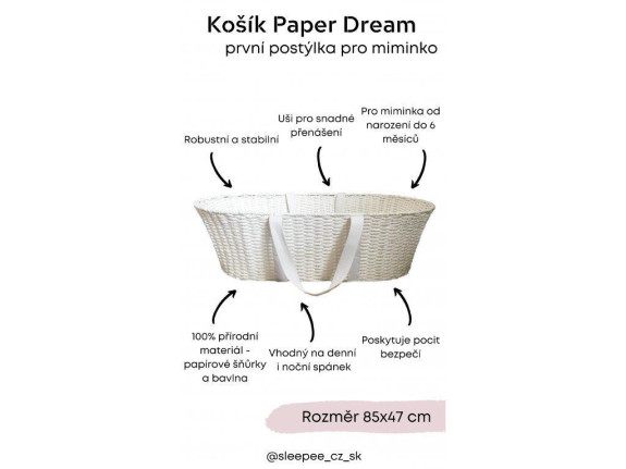 Mojžíšův košík pro miminko Paper Dream white + matrace Airdream Ahojbaby