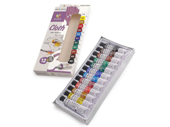 Barvy na textil sada 12 barev x 12 ml