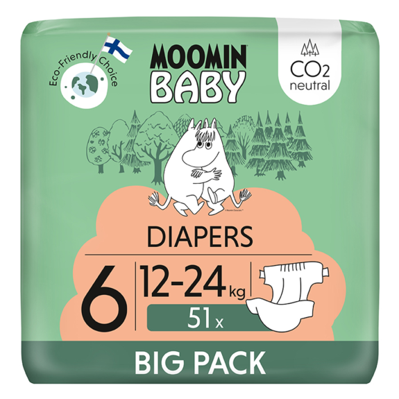 Moomin Baby 6 Maxi 12-24 kg (51 ks), eko plenky