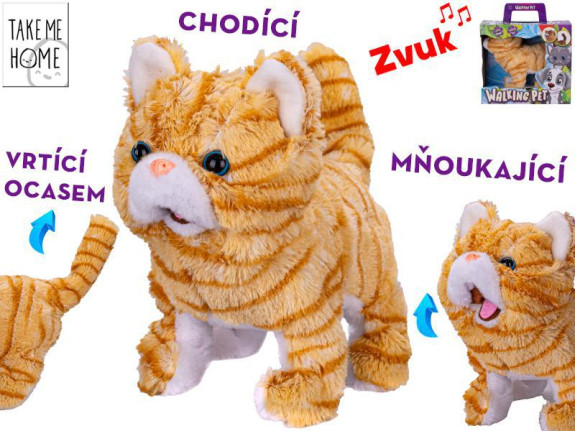 Kočka plyšová 21 cm na baterie mňoukající a vrtící ocasem Take Me Home