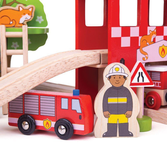 Dřevěná vláčkodráha hasičská stanice Bigjigs Rail