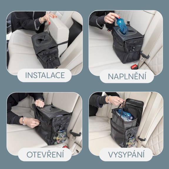 Odpadkový koš do auta vodotěsný s víkem black Zopa
