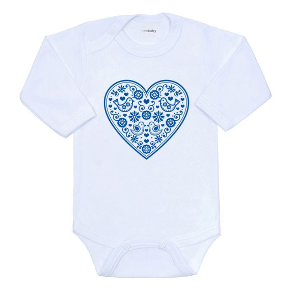 Dětské body s potiskem Lidový vzor modré srdíčko New Baby