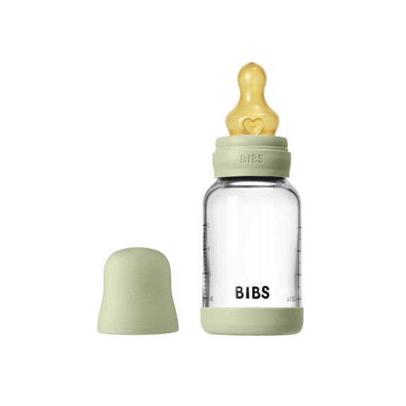 Antikoliková skleněná láhev s kaučukovým dudlíkem 120 ml Bibs