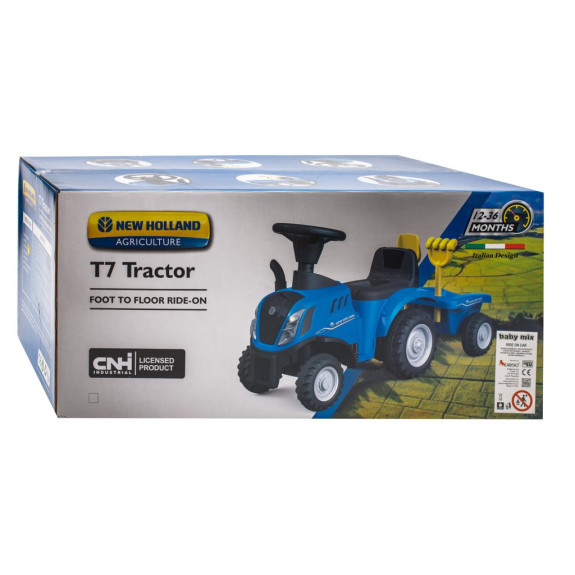 Dětské odrážedlo traktor s vlečkou a nářadím Baby Mix New Holland