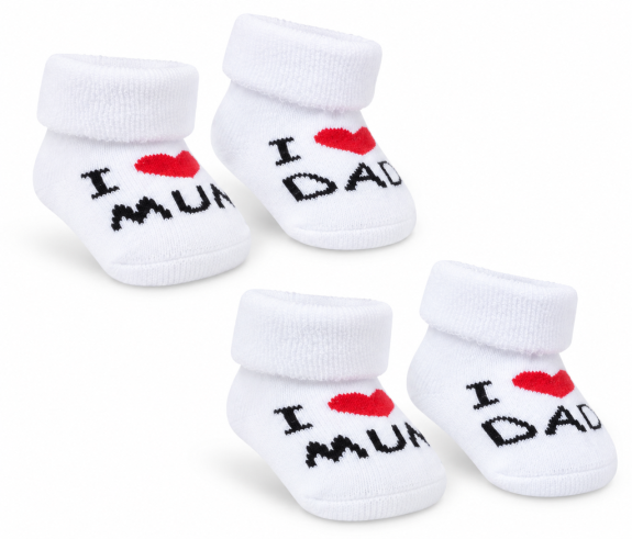 Bílé kojenecké froté ponožky Mum & Dad 2 páry 0 - 3 m Baby Nellys