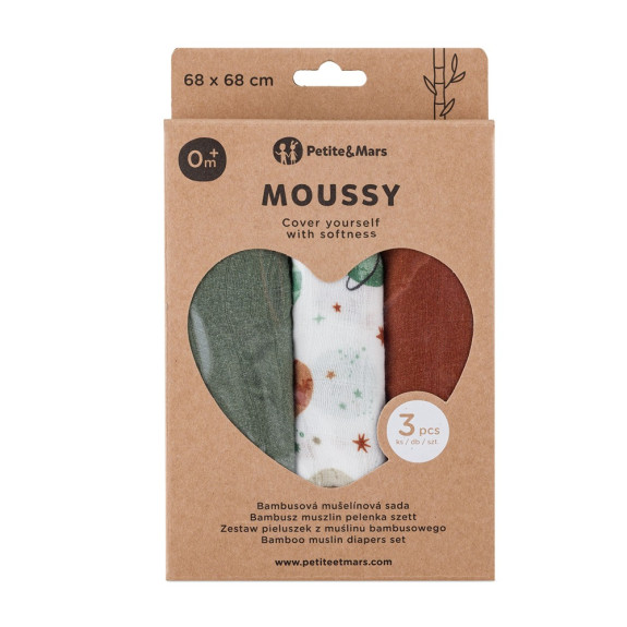 Sada plen bambusová mušelínová 3 ks Moussy 68 x 68 cm Petite&Mars