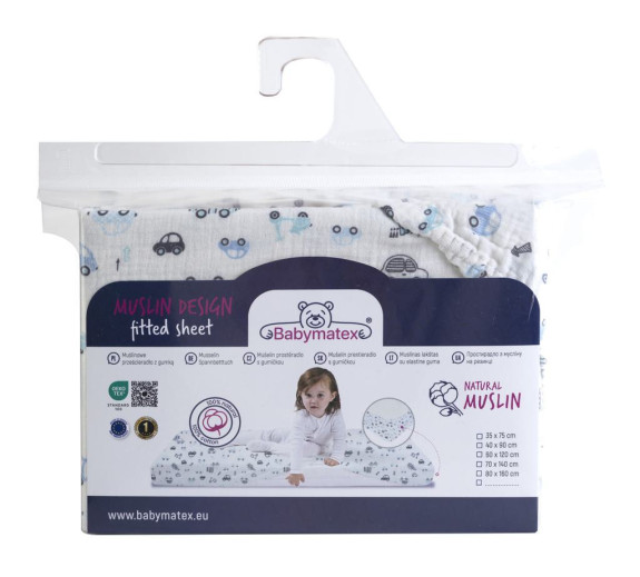 Mušelínové prostěradlo Design s gumou 60 x 120 cm BabyMatex