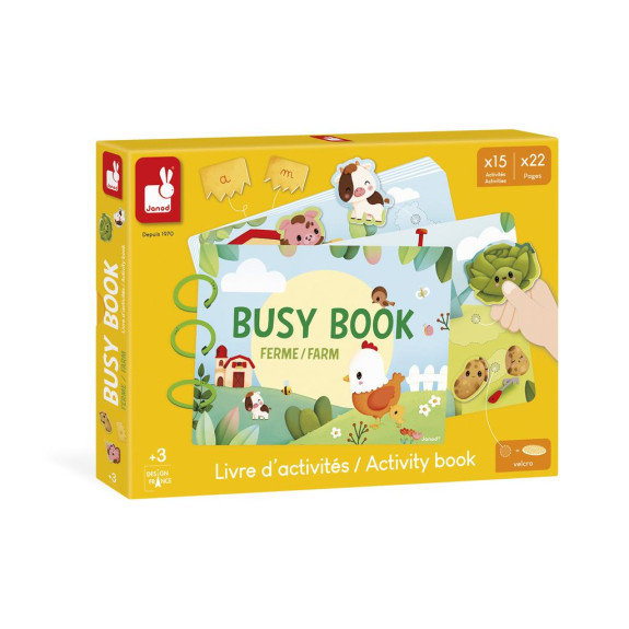 Farma Busy Book interaktivní kniha s aktivitami EN FR Janod