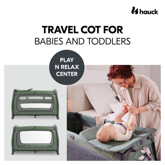 Cestovní postýlka s pultem Play N Relax Center Dark Green Hauck