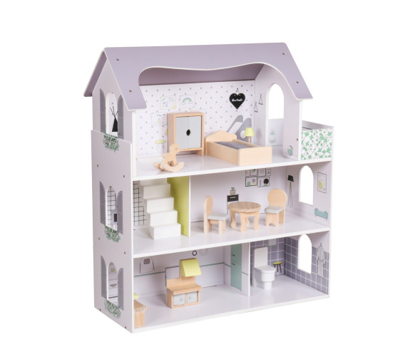 Dřevěný domeček pro panenky s nábytkem Rose Montessori Baby Mix