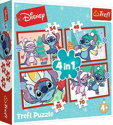 Puzzle 4v1 Stitch Vánoce Trefl 
