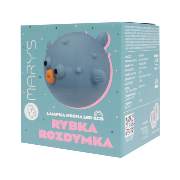 LED silikonová noční lampička dotyková Rgb Puffer Fish, modrá Mary's