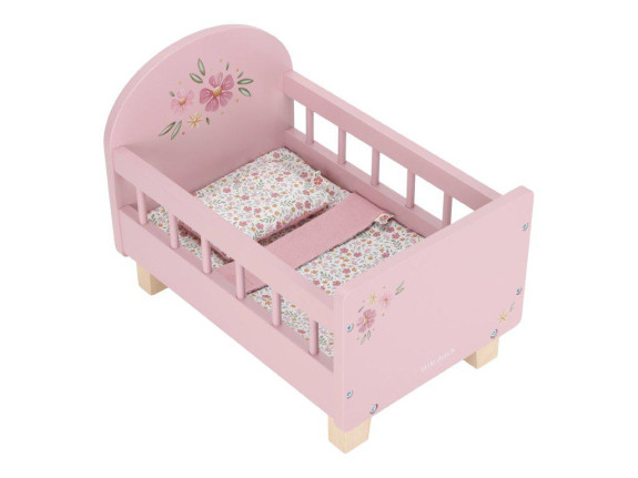 Postýlka pro panenky dřevěná s peřinkou Pink Little Dutch