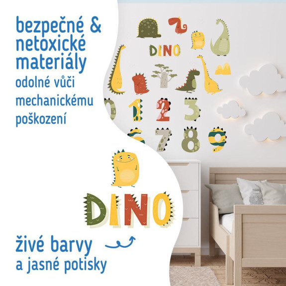 Nástěnné samolepky do dětského pokoje, Dino Numbers Sipo
