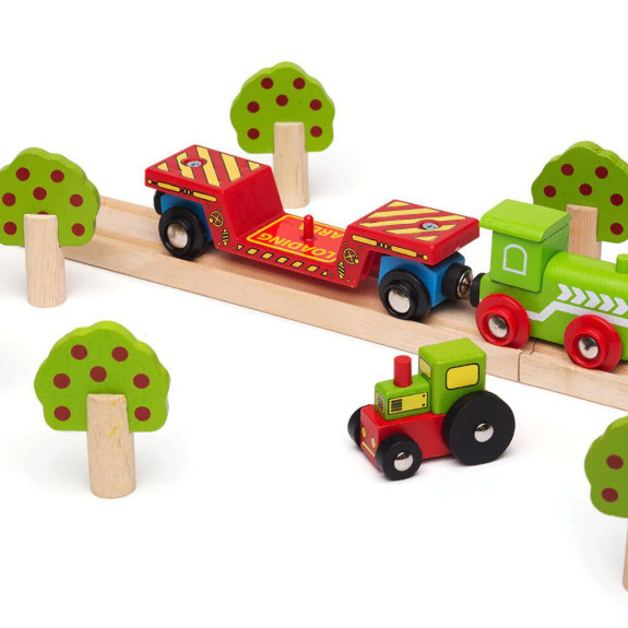 Vagon s traktorem + 2 koleje Bigjigs Rail