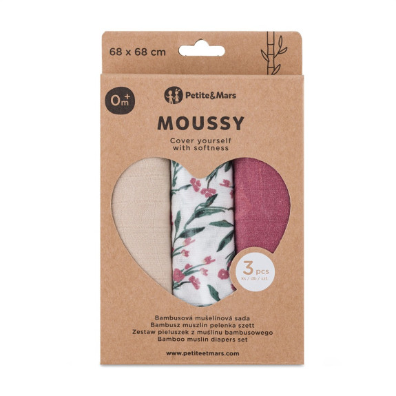 Sada plen bambusová mušelínová 3 ks Moussy 68 x 68 cm Petite&Mars