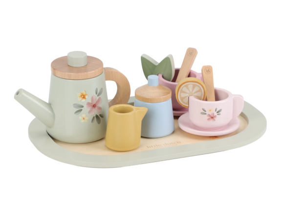 Čajový set dřevěný s květinovým potiskem Little Dutch