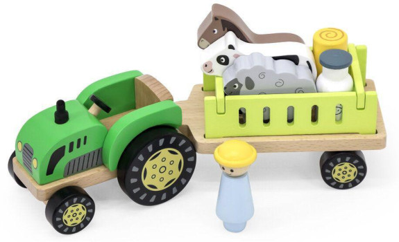 Dřevěný traktor se zvířátky Viga