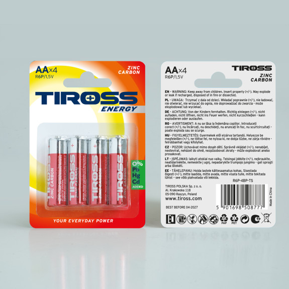 Baterie AA (R6P, 1.5 V) zinko-uhlíkové balení 4 ks