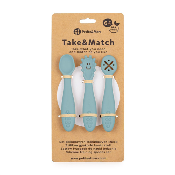 Set 3 ks silikonových tréninkových lžiček Take&Match 6 m+ Petite & Mars