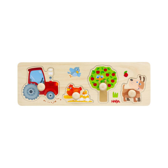 Dřevěné vkládací puzzle s úchytem Farma Haba