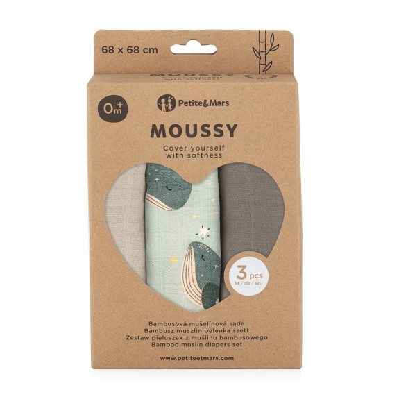 Sada plen bambusová mušelínová 3 ks Moussy 68 x 68 cm Petite&Mars