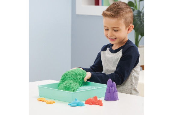 Krabice tekutého písku s podložkou zelená Kinetic Sand