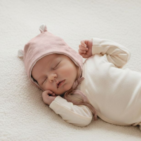 Kojenecká čepice zavazovací s oušky Obdélník růžová Babyservice
