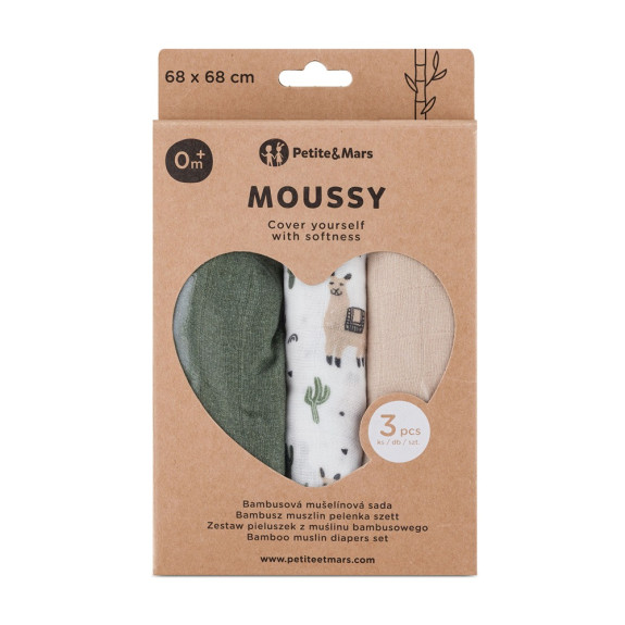 Sada plen bambusová mušelínová 3 ks Moussy 68 x 68 cm Petite&Mars