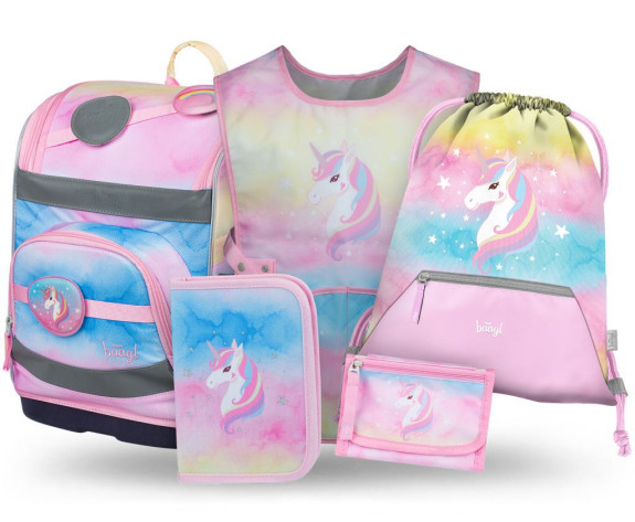 Set 5 Zippy Plus Rainbow Unicorn: aktovka, penál, sáček, zástěra, peněženka Baagl