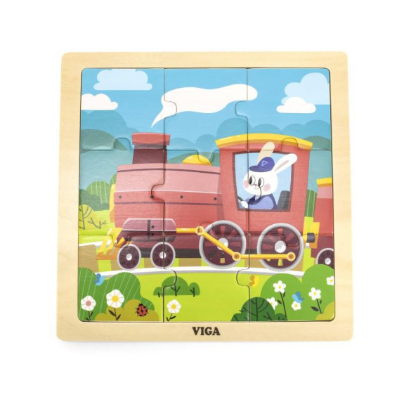 Dřevěné puzzle 9 dílků Viga - mašinka