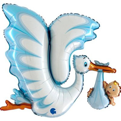 Čáp modrý 45"/114 cm fóliový balónek nafukovací